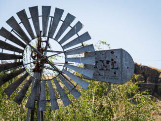 A windmill is idle in Washtucna, Washington.