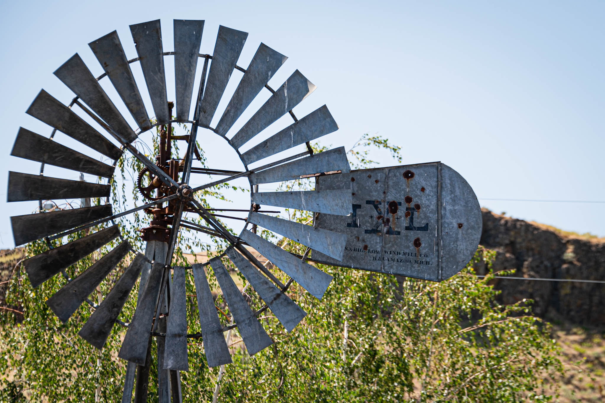 A windmill is idle in Washtucna, Washington.