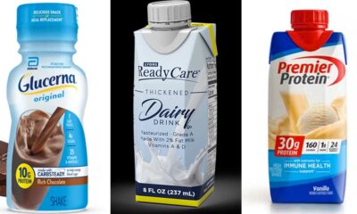 A collage of products sold by Magnus Lyons including Glucerna, Lyons Ready Care thickened milk, and Premier Protein