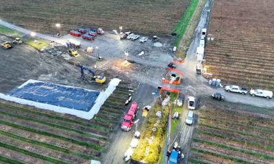 Drone view of BP repairing Olympic Pipeline in a Washington state blueberry field