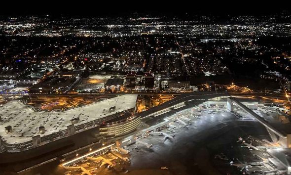 Aerial shot of main terminal of Seattle-Tacoma International Airport