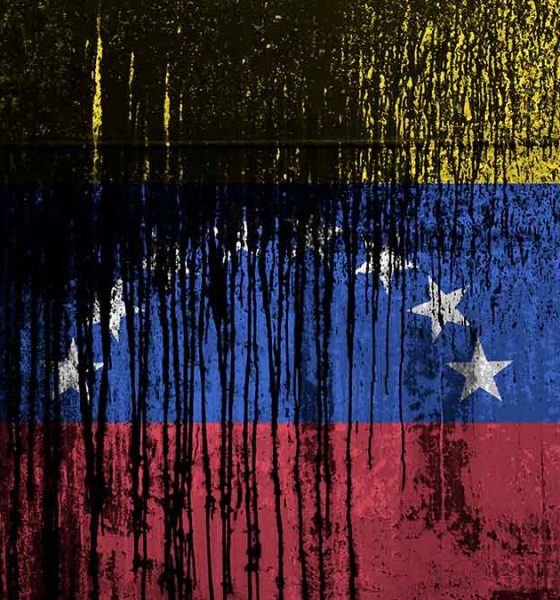 Computer generated image of the Venezuelan flag streaked with oil