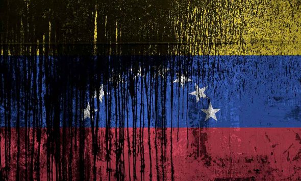 Computer generated image of the Venezuelan flag streaked with oil