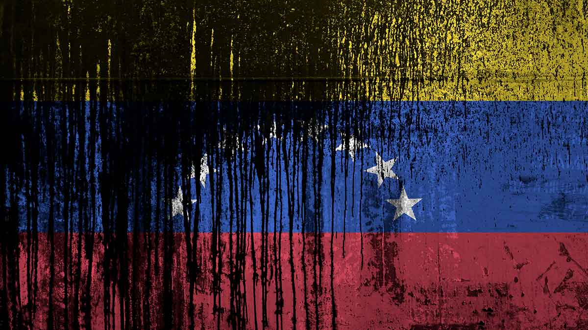 Computer generated image of the Venezuelan flag streaked with oil